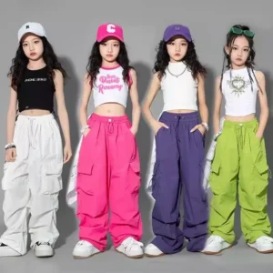 Girls Cargo Pants Teenage High Waist Casual  Pants