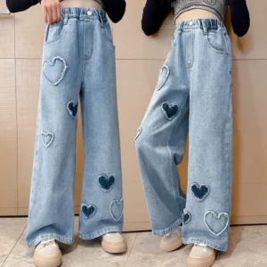 Children Trousers Girls Denim Wide Leg Pants